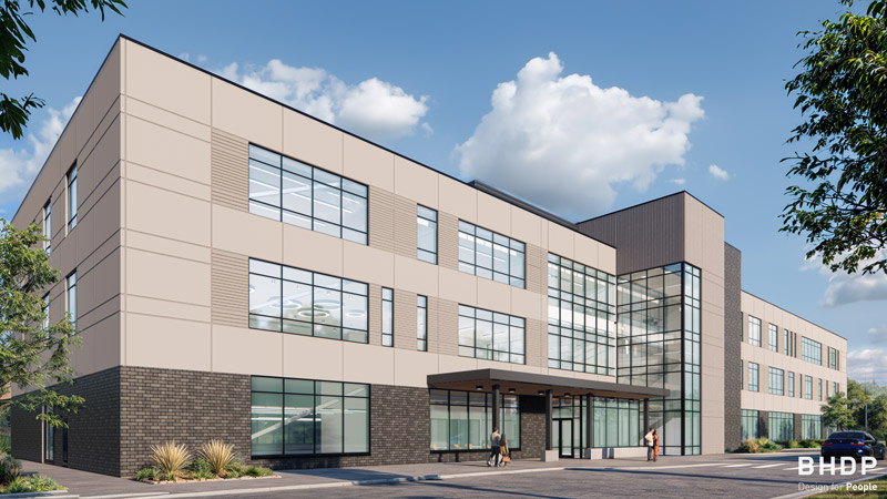 Artist rendering of the front facade of the new Research College of Nursing builing.