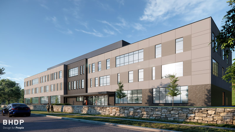 Artist rendering of the south facade of the new Research College of Nursing builing.